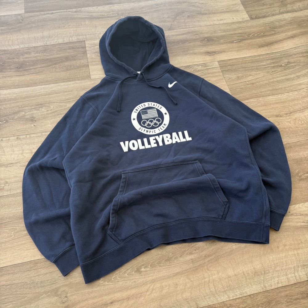 Nike Mens US Olympic Team Volleyball Hoodie Navy Blue Fleece Pullover Large